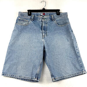 Vintage Y2K Tommy Hilfiger Mens 34 10" Inseam Denim Shorts Light Wash Jorts 00s